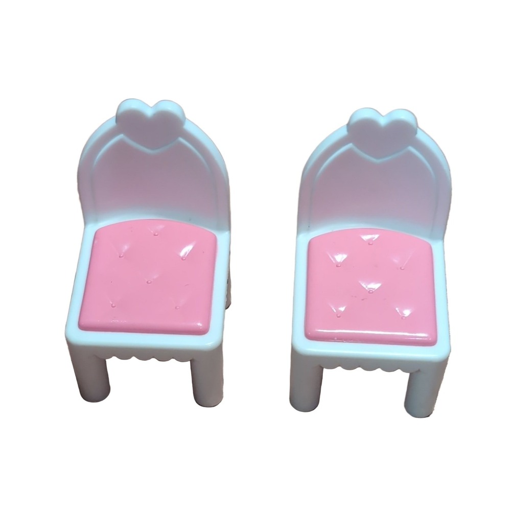 Playskool Dollhouse Chairs 1990 Miniature White Pink Heart Plastic Furniture